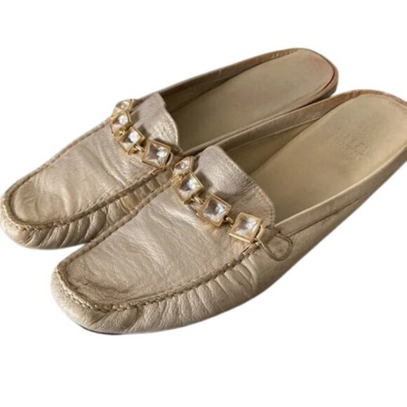 Stuart Weitzman gold/cream leather moccasin mules size 6.5 - Picture 2 of 16